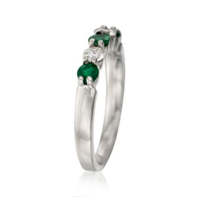 .40 ct. t.w. Emerald and .30 ct. t.w. Diamond Band Engagement Ring In 18kt White Gold &mdash; Alt Image 2