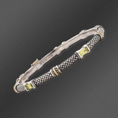 Andrea Candela 18kt Gold and Textured Sterling Peridot Bangle Bracelet 6.5" &mdash; Alt Image 1