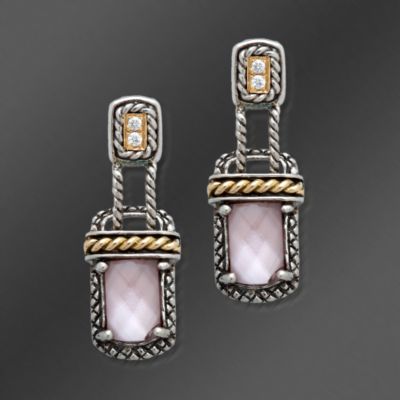 18kt and Sterling Mother-Of-Pearl With Diamond Drop Earrings  &mdash; Alt Image 1
