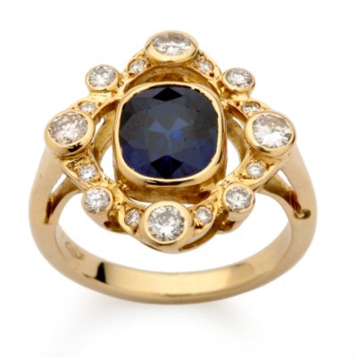 C. 1980 1.35 Carat Sapphire and .65 ct. t.w. Diamond Ring In 18kt Yellow Gold Size 6.75 &mdash; Alt Image 1