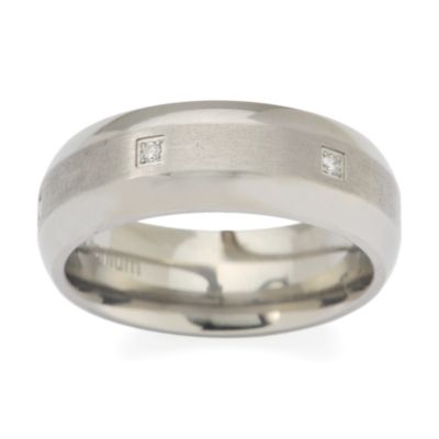 Men's Diamond Accent Wedding Band In Matte and Polished Titanium. Size 10.5 &mdash; Alt Image 1