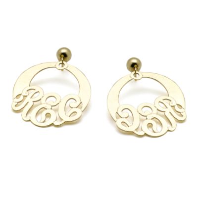 Monogrammed Circle Post Earrings In 14kt Yellow Gold  &mdash; Alt Image 1
