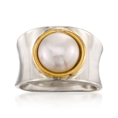 Cultured Pearl Band Ring In 18kt Yellow Gold and Sterling Silver &mdash; Alt Image 1