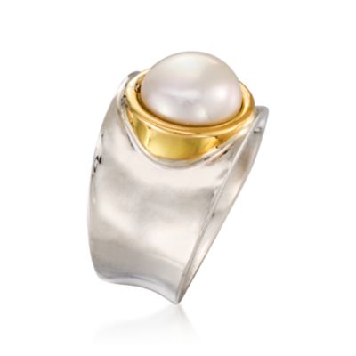 Cultured Pearl Band Ring In 18kt Yellow Gold and Sterling Silver &mdash; Alt Image 2