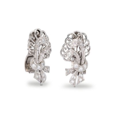 C. 1955 Vintage .60 Diamond Earrings In Platinum  &mdash; Alt Image 1