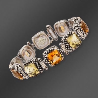 Andrea Candela 18kt Gold and Textured Sterling Multi-Gem .40 ct. t.w. Diamond Bracelet. 7" &mdash; Alt Image 1