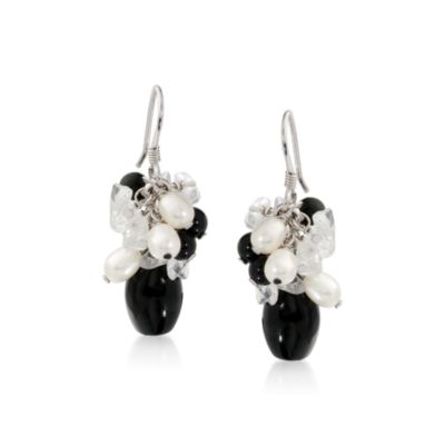 3.5-8.5mm Cultured Pearl Earrings With Black Onyx In Sterling Silver  &mdash; Alt Image 1