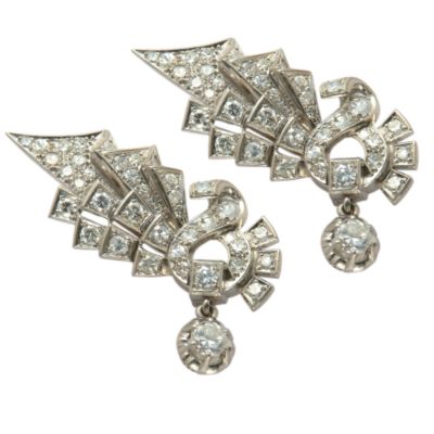 C. 1950 Retro 2.6 Carat Diamond and Platinum Clip Earrings &mdash; Alt Image 1