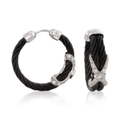 Charriol .39 ct. t.w. Diamond X Hoop Earrings In 18kt White Gold. Post Earrings &mdash; Alt Image 1