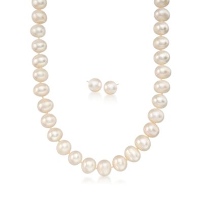 9-10mm Cultured Pearl Necklace and Matching Studs In 14kt Yellow Gold &mdash; Alt Image 1