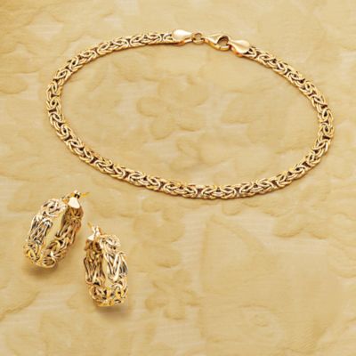 14kt Yellow Gold Byzantine Hoop Earrings &mdash; Alt Image 2