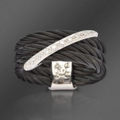 Charriol 18kt White Gold and Diamond Three Row Celtic Noir Ring. Size 7 &mdash; Alt Image 1