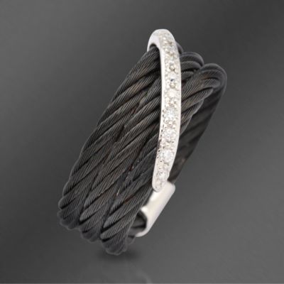 Charriol 18kt White Gold and Diamond Three Row Celtic Noir Ring. Size 7 &mdash; Alt Image 2