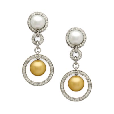Ross-Simons - 2.47 ct. t.w. Diamond and 11mm Cultured Pearl and Diamond Circle Post Earrings - Jewelry, Earrings, Drop , Diamond :  diamonds earrings gold white
