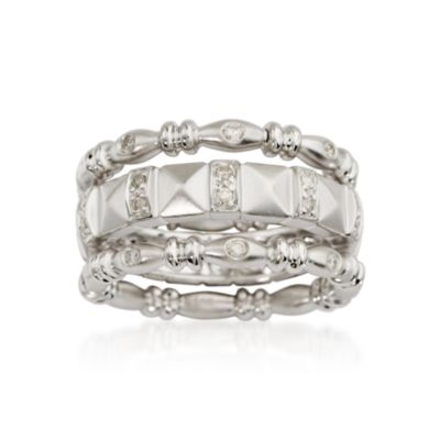 Set of Three .25 ct. t.w. Diamond Stacking Rings In 14kt White Gold &mdash; Alt Image 1