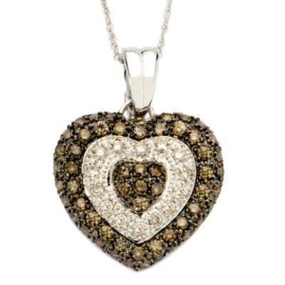 2.40 ct. t.w. Brown and White Diamond Heart Pendant In 14kt White Gold. Pendant &mdash; Alt Image 1