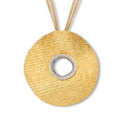 .10 ct. t.w. Diamond Textured Circle Necklace In 18kt Yellow Gold. 16" &mdash; Alt Image 1