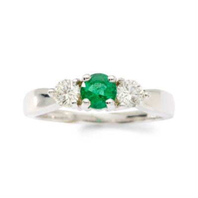 .35 Carat Round Emerald and .40 ct. t.w. Round Diamond Ring In 14kt White Gold. Size 6.5 &mdash; Alt Image 1