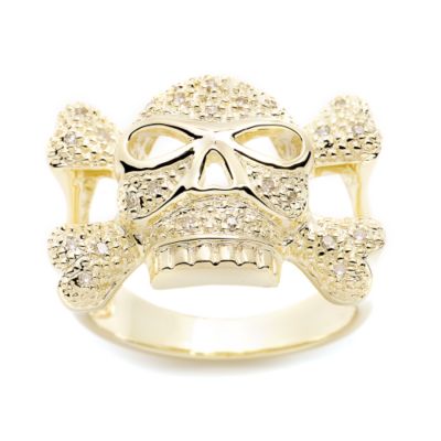 Skull and Crossbones Ring With Diamond Accents. Size 5