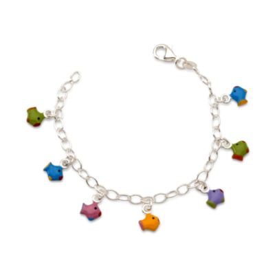 Child's Sterling and Enamel Fish Charm Bracelet. 6" &mdash; Alt Image 1