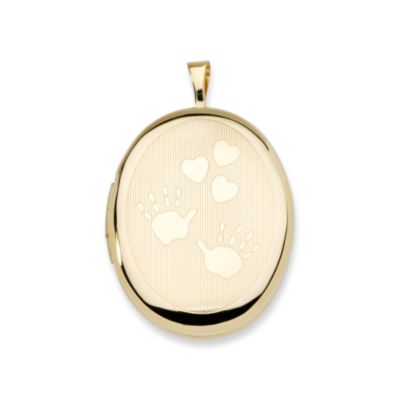 14kt Yellow Gold Locket With Engraved Hearts and Child's Hands &mdash; Alt Image 1
