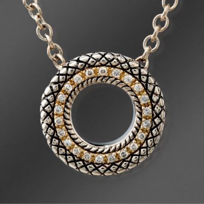 Andrea Candela 18kt Gold and Textured Sterling .20 ct. t.w. Diamond Necklace. 17" &mdash; Alt Image 1