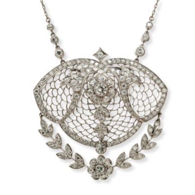 C. 1900 Vintage Edwardian 5.80 ct. t.w. Diamond Floral Necklace In Platinum 18" &mdash; Alt Image 1
