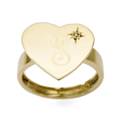 14kt Yellow Gold Diamond-Accented Monogrammed Heart Ring &mdash; Alt Image 1