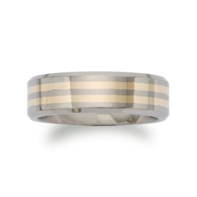 Men's Wedding Band In Titanium and 14kt Yellow Gold &mdash; Alt Image 1