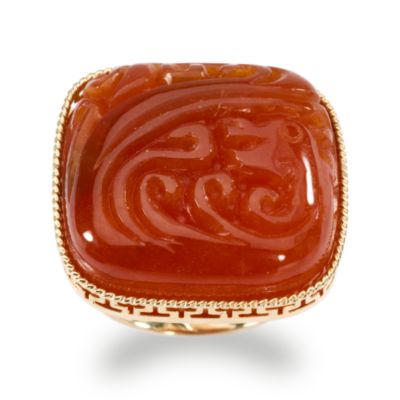 Red Jade Engraved Ring In 14kt Yellow Gold. Size 7 &mdash; Alt Image 1
