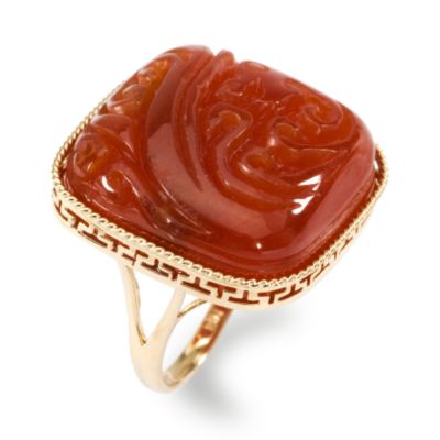 Red Jade Engraved Ring In 14kt Yellow Gold. Size 7 &mdash; Alt Image 2