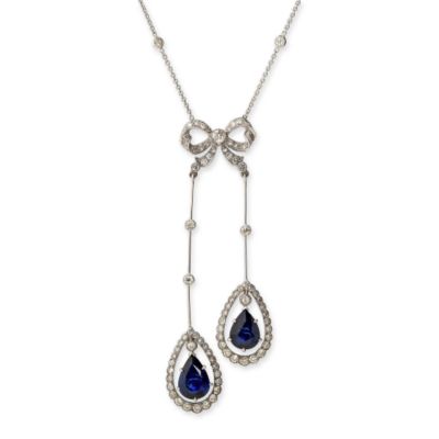 C. 1910 Vintage Edwardian 3.63 ct. t.w. Sapphire and .87 ct. t.w. Diamond Necklace In 18kt White Gold. 16" &mdash; Alt Image 1