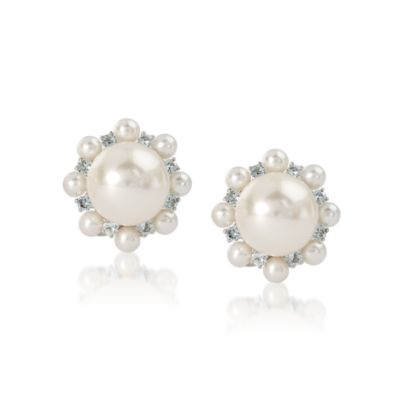 Cultured Pearl Earrings With Blue Topaz In 14kt White Gold &mdash; Alt Image 1