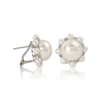 Cultured Pearl Earrings With Blue Topaz In 14kt White Gold &mdash; Alt Image 2