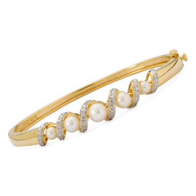 4.5-7mm Cultured Pearl and Diamond Accent Bangle Bracelet In Vermeil &mdash; Alt Image 1