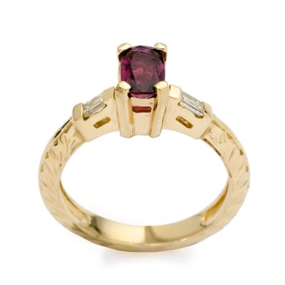 C. 1990 .73 Carat Pink Sapphire and Diamond Ring In 14kt Yellow Gold. Size 6.5 &mdash; Alt Image 1