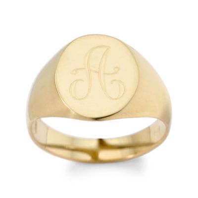 Men's 14kt Yellow Gold Oval Signet Ring With Monogram &mdash; Alt Image 1