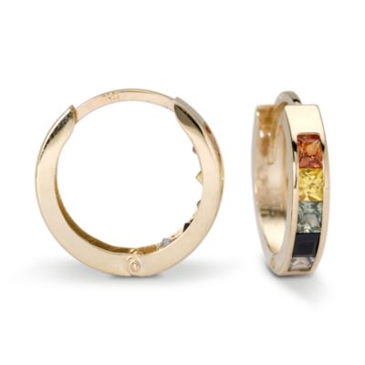 1.35 ct. t.w. Multicolored Sapphire Hoop Earrings In 14kt Yellow Gold  &mdash; Alt Image 1