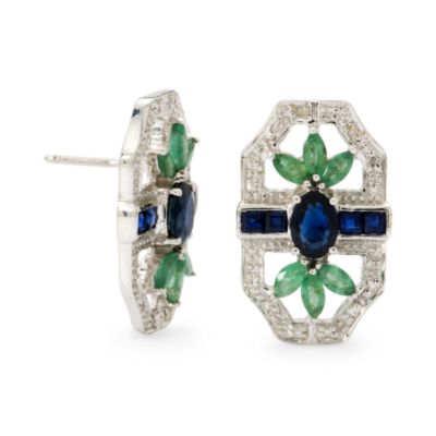 #238684: 1.85 ct. t.w. Sapphire and .95 ct. t.w. Emerald Earrings In Sterling Silver: Diamond Jewelry, Diamond Engagement Rings, Gold, Pearl and Estate Jewelry at Ross-Simons from ross-simons.com