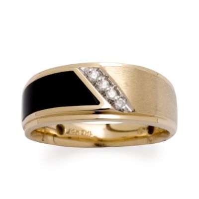 Mens' Black Onyx and Diamond Ring In 14kt Yellow Gold &mdash; Alt Image 1