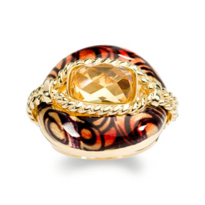4.90 Carat Italian Citrine and Enamel Ring In 14kt Yellow Gold &mdash; Alt Image 1