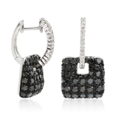 1.80 ct. t.w. Black Diamond Square Drop Earrings With White Diamonds In 14kt White Gold &mdash; Alt Image 2