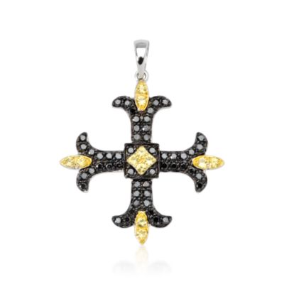 .60 ct. t.w. Black Diamond Cross Pendant With Yellow Sapphire In 14k White Gold  &mdash; Alt Image 1