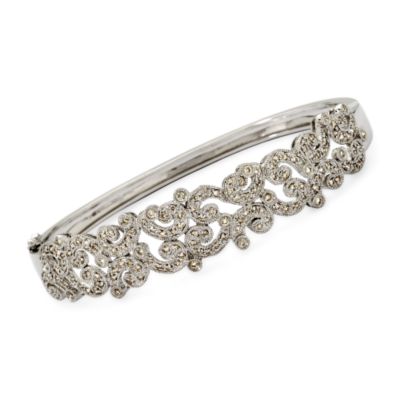 1.25 ct. t.w. Diamond Victorian-Style Bangle Bracelet In 14kt White Gold. 8" &mdash; Alt Image 1