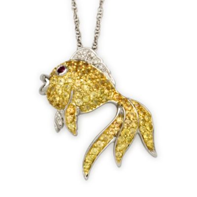 1.00 ct. t.w. Yellow Sapphire Goldfish Necklace In 14kt White Gold &mdash; Alt Image 1