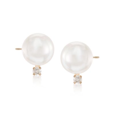 8mm X 8.5mm Cultured Small Pearl Earrings In 14kt Yellow Gold.  &mdash; Alt Image 1