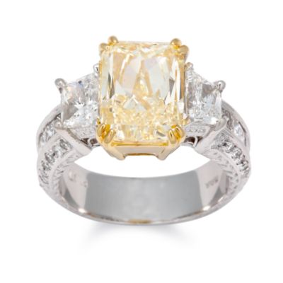 5.01 Carat Fancy Yellow Diamond With 2.09 ct. t.w. Diamond Sides In Platinum. Size 6 &mdash; Alt Image 1