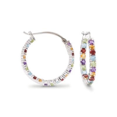 4.60 ct. t.w. Multi-Gem Hoop Earrings In Sterling Silver &mdash; Alt Image 1