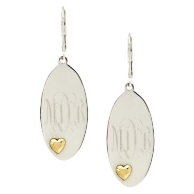 Sterling Silver Monogram Drop Earrings With 14kt Yellow Gold Hearts  &mdash; Alt Image 1