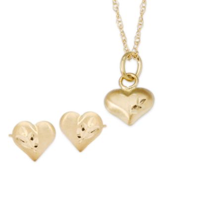 Child's 14kt Yellow Gold Heart Earrings and Matching Necklace Set &mdash; Alt Image 1